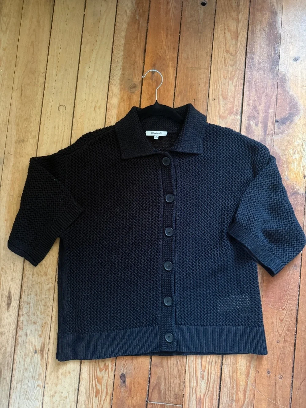 Madewell 100% cotton loose black knit short sleeve button up cardigan S/M - Picture 2 of 10